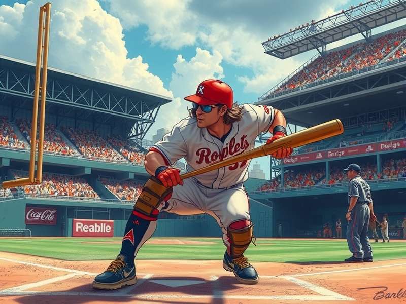 Baseball Hercule power hitter in action with dramatic swing follow-through