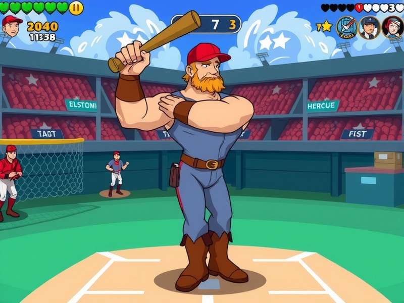 Hercule baseball player swinging bat in a packed stadium