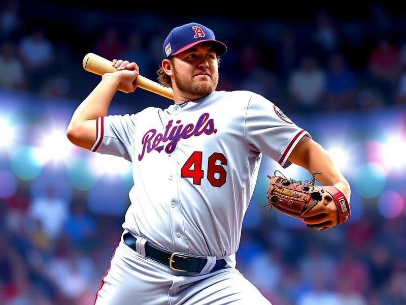 Baseball stadium at sunset with players on field