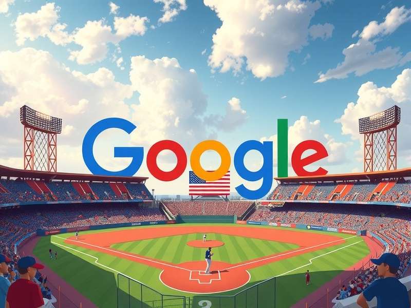Screenshot of the Google Doodle Baseball Game showing a pixel-art batter and pitcher