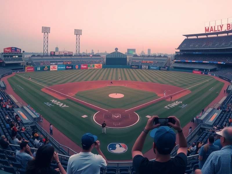 MLB Stadium with players in action during a night game