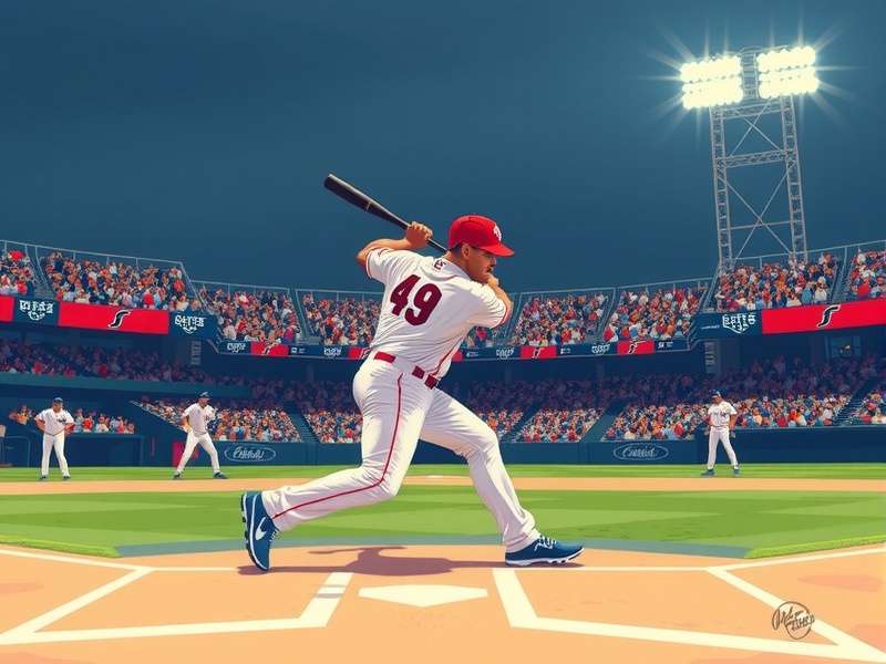 Baseball player hitting a home run during a night game