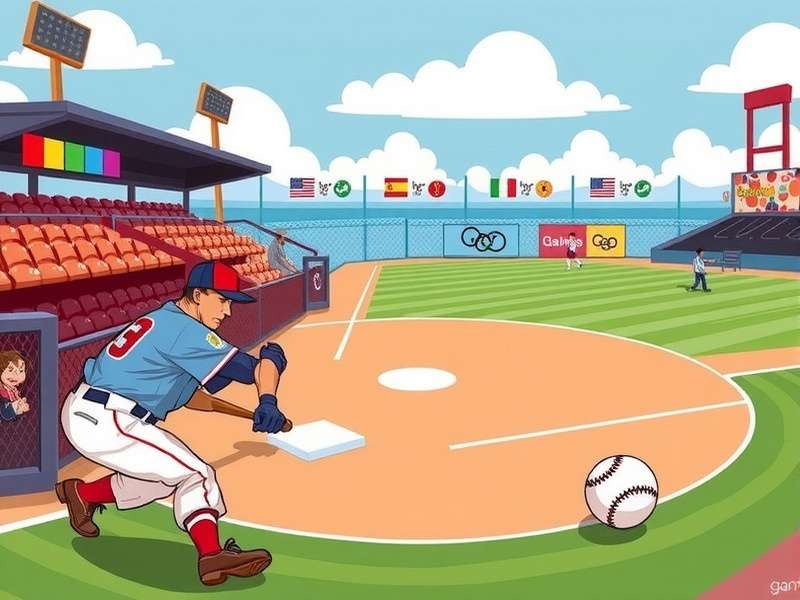 Digital illustration of a cartoon baseball player swinging bat in a doodle style game