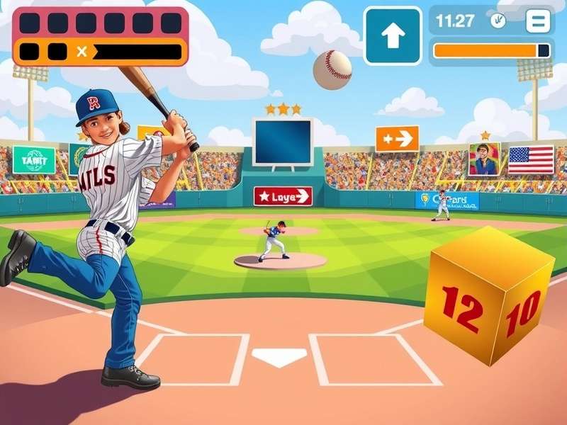 Happy child playing online baseball game on tablet