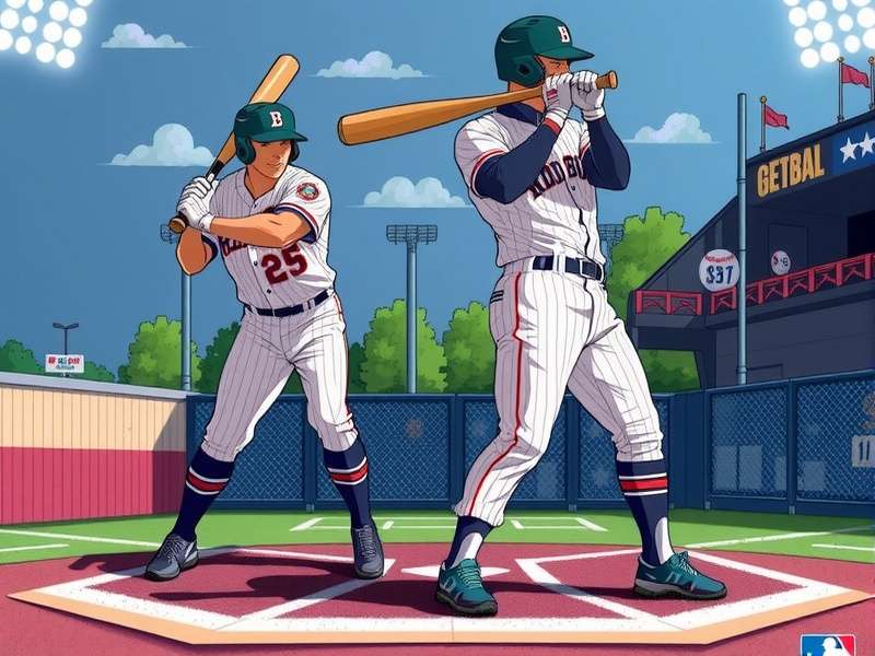 Two baseball players high-fiving with bats in hand