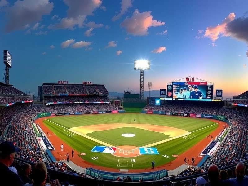 MLB Spanish-language broadcast team in studio with multiple monitors showing baseball game footage