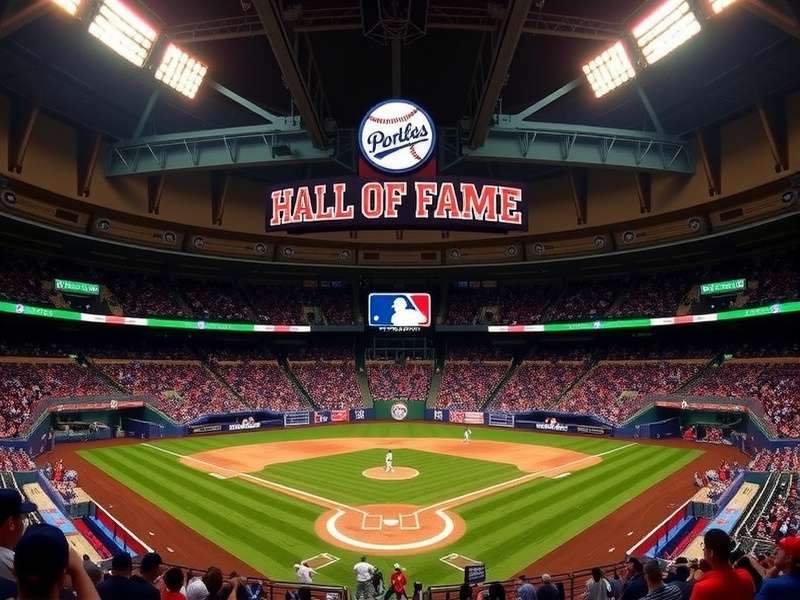 Interior view of the Baseball Hall of Fame showing classic exhibits and plaques