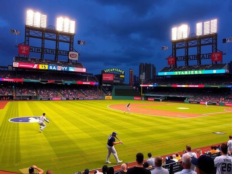 MLB baseball game action with player hitting