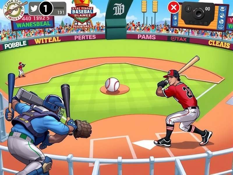 Digital illustration of a baseball game merging with doodle art style