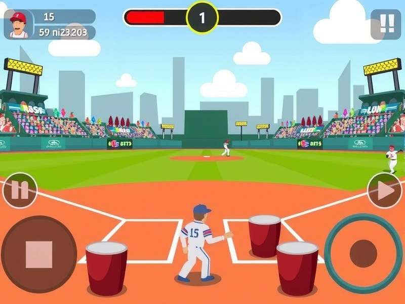 Digital baseball game screenshot showing a pitcher winding up on a virtual diamond