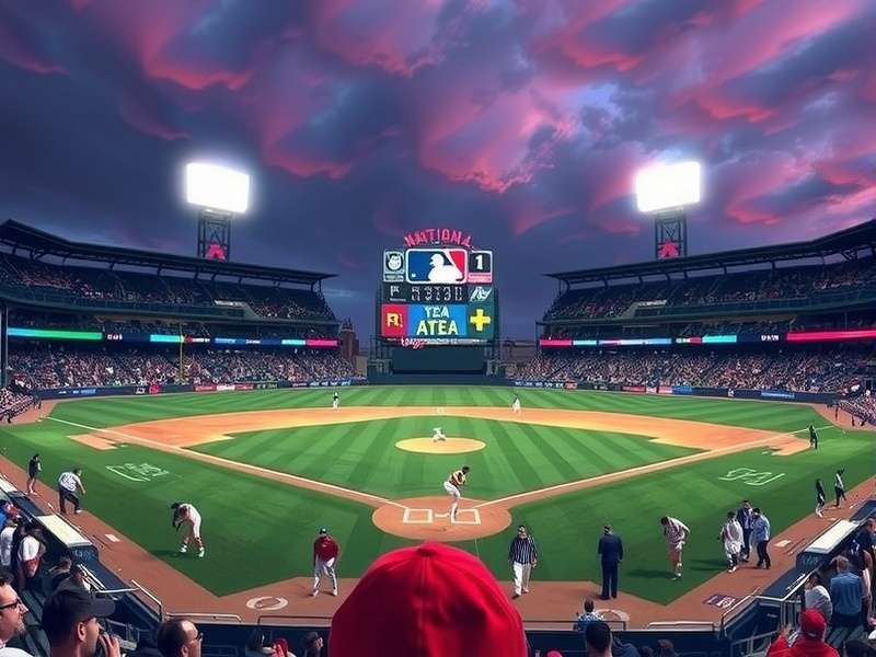 National League baseball stadium with fans cheering