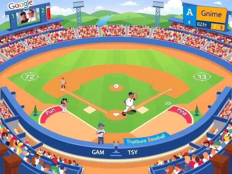 Google Doodle Baseball Game screenshot showing a batter and pitcher