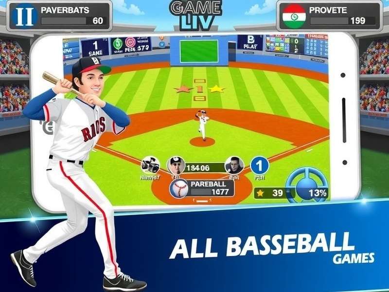 Person playing a baseball video game on a large screen