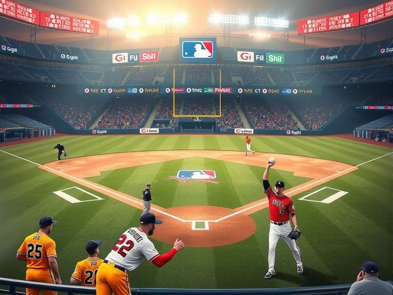 Major League Baseball stadium with players in action