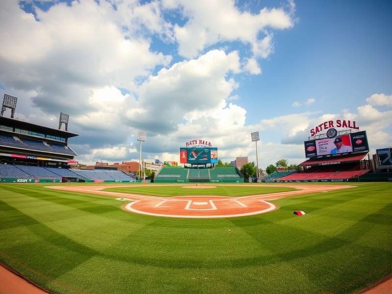 Baseball game live action with players on field