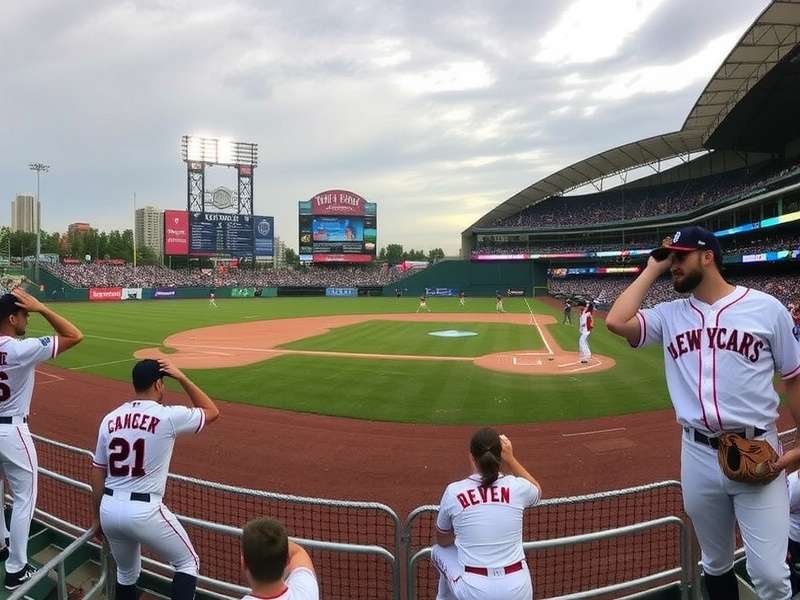 Crowd cheering at a sunny baseball stadium during a game