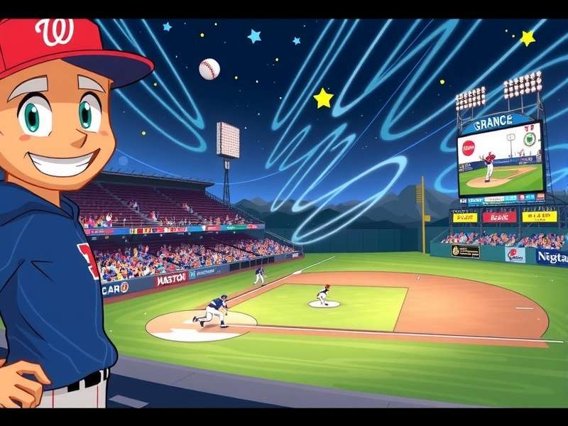 Pitcher winding up during a night baseball game