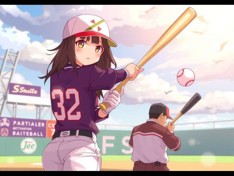 Anime-style baseball player swinging bat with dynamic motion lines