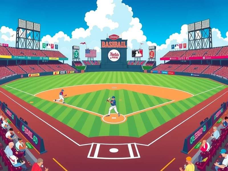 Close-up of a hand holding a mobile phone displaying a baseball game, with a hitter at bat