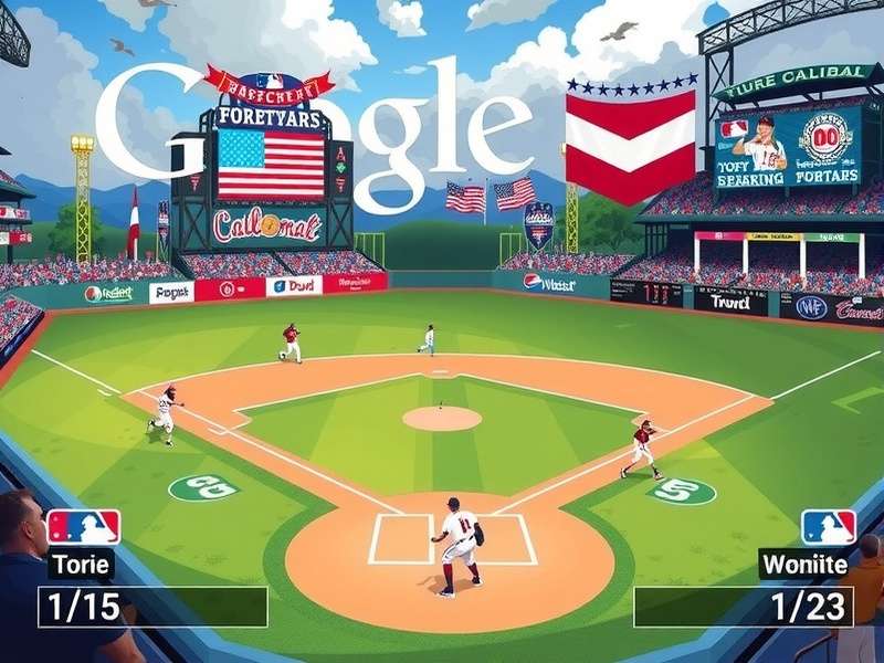 Screenshot of the Google Doodle Fourth of July 2019 Baseball Game showing a pixelated baseball field