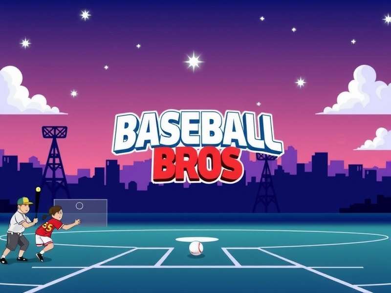 Dynamic in-game screenshot of Baseball Bros Game showing a pitcher winding up and a batter ready to swing