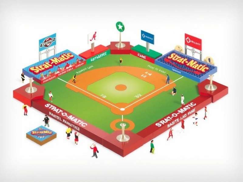 Strat-o-matic Baseball Game Board setup with player cards, dice, and score sheet