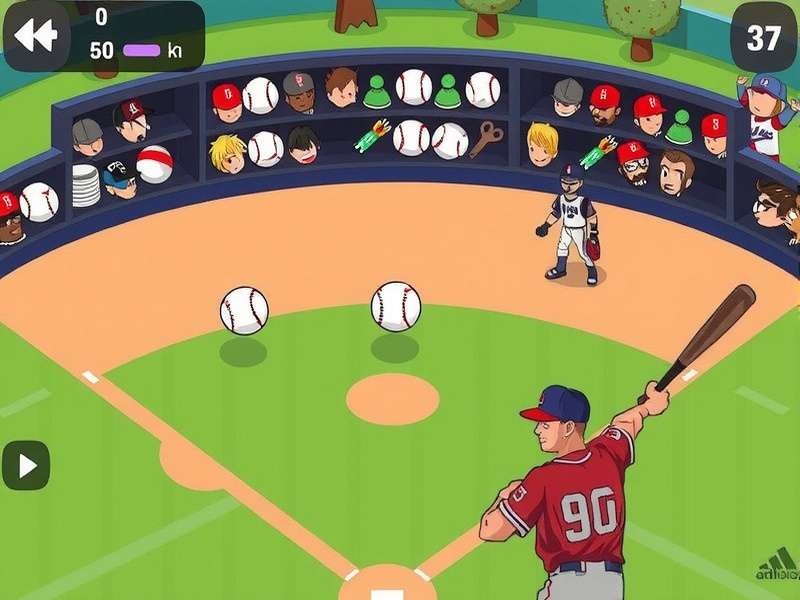 Baseball Doodle – vibrant digital artwork of a baseball diamond with doodle-style players and bats