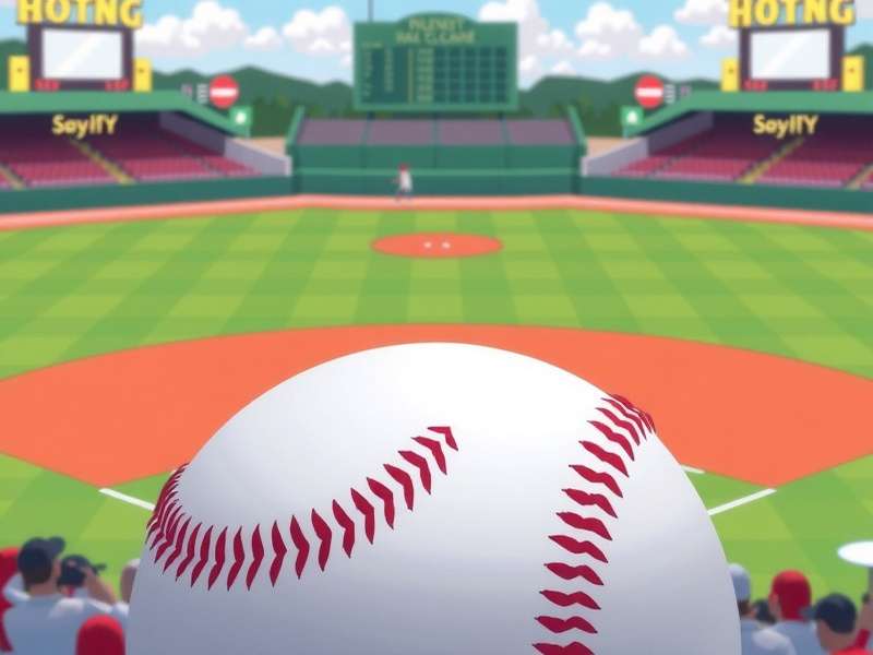Baseball stadium filled with fans during a night game, with musical notes symbolizing the iconic baseball game songs played throughout the innings.