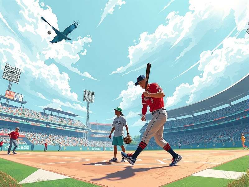 Beisebol — America's Pastime baseball game action shot with stadium lights and crowd