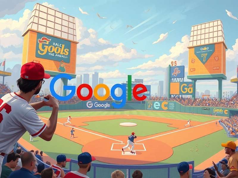 Google Doodle Baseball – interactive browser game splash screen featuring baseball field and doodle characters