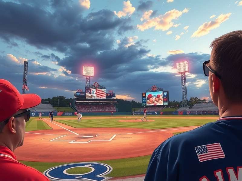 Fourth of July baseball game under fireworks with an American star