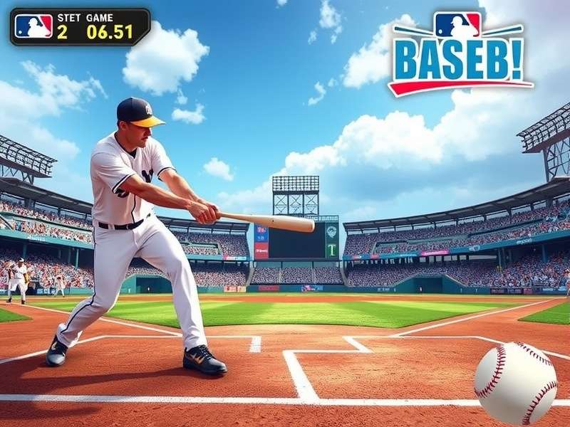A vibrant collage of free baseball games including Google Doodle Baseball, MLB The Show free modes, and indie baseball simulations