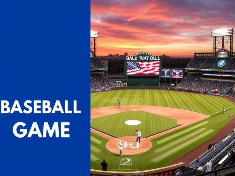 Baseball field at golden hour with stadium lights glowing
